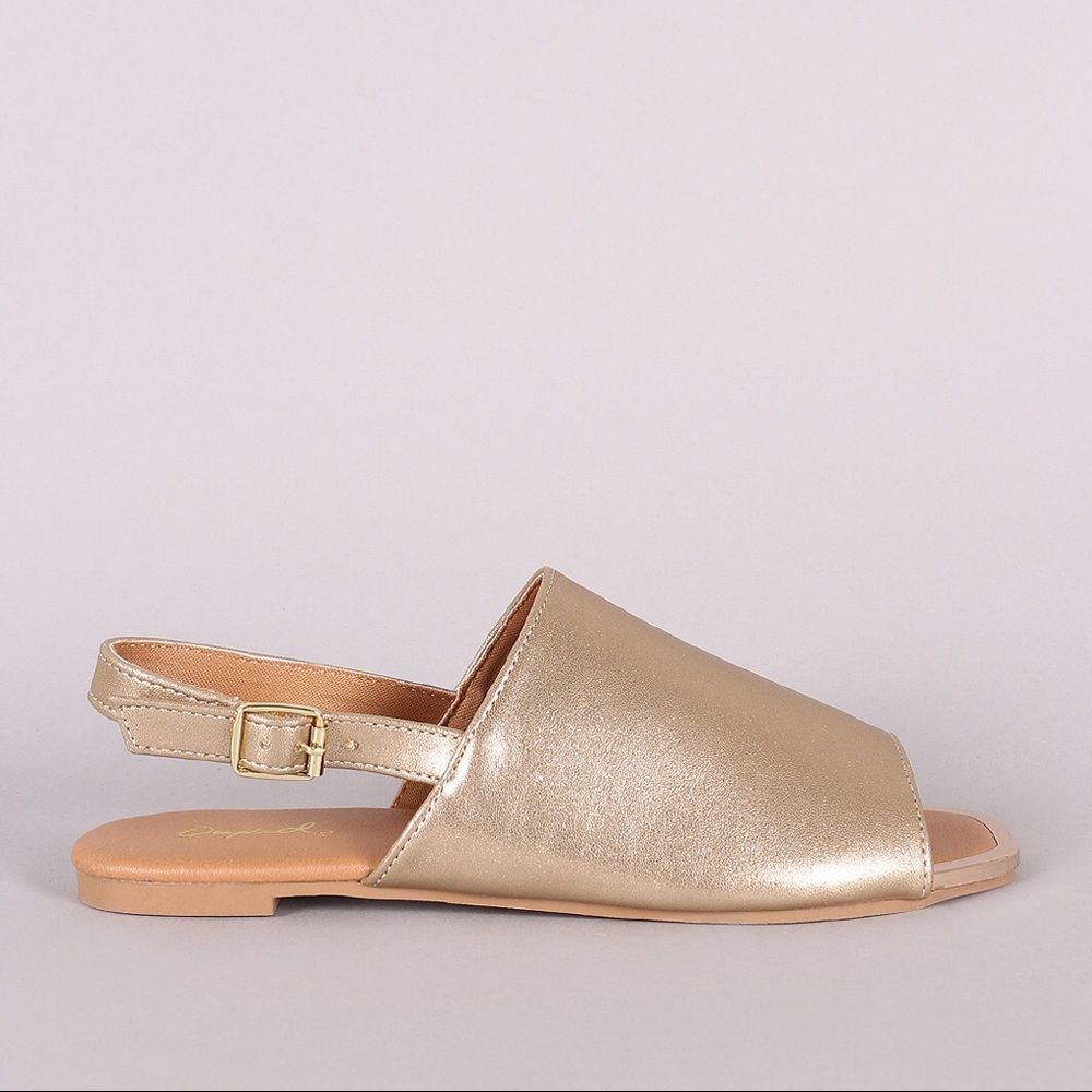 Gold sling back square sandals - Picture 6 of 8